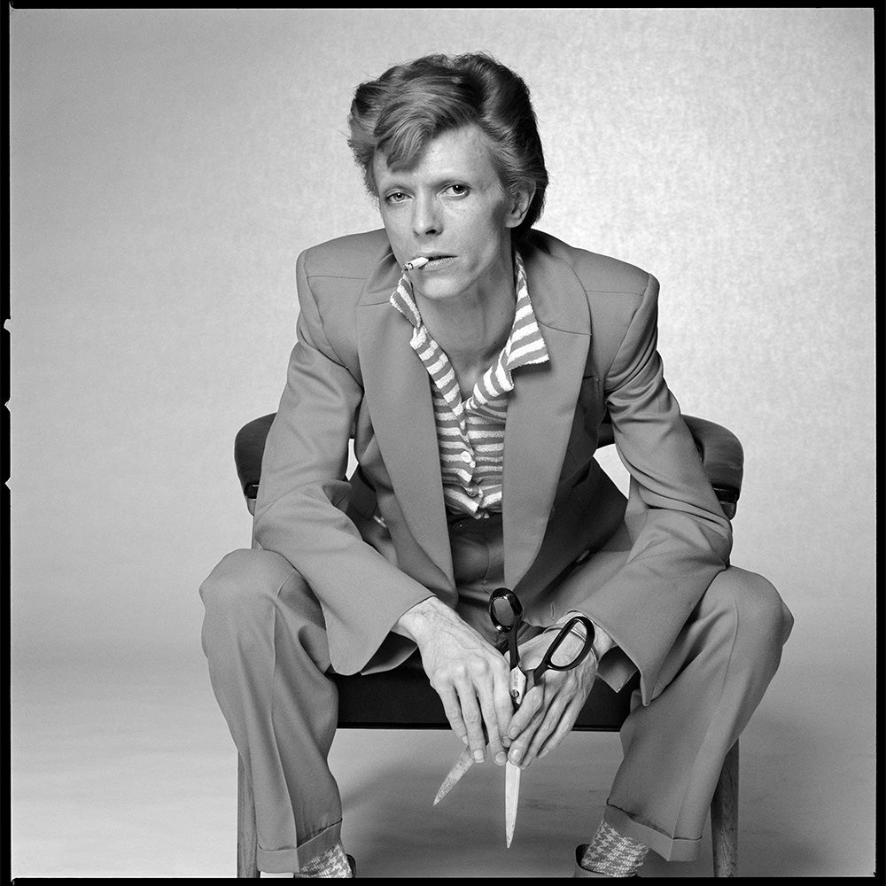 David Bowie in a mustard Burretti suit, 1974