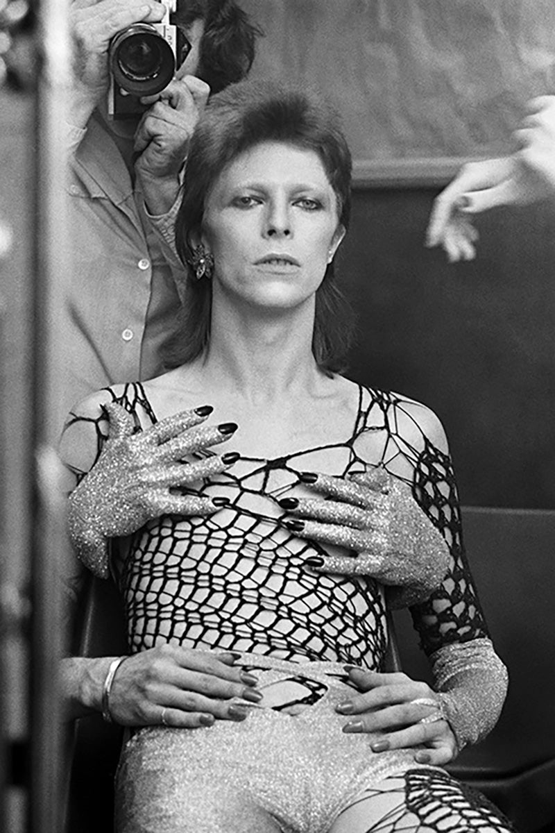 David Bowie as Ziggy Stardust with Terry O'Neil mirror reflection in London, 19 October 1973