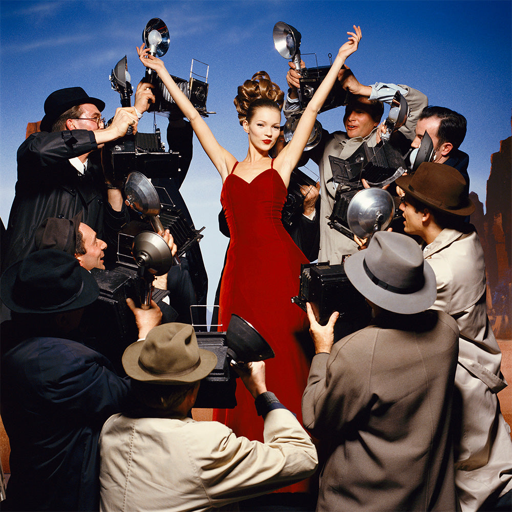 Kate Moss with fake reporters, 1992