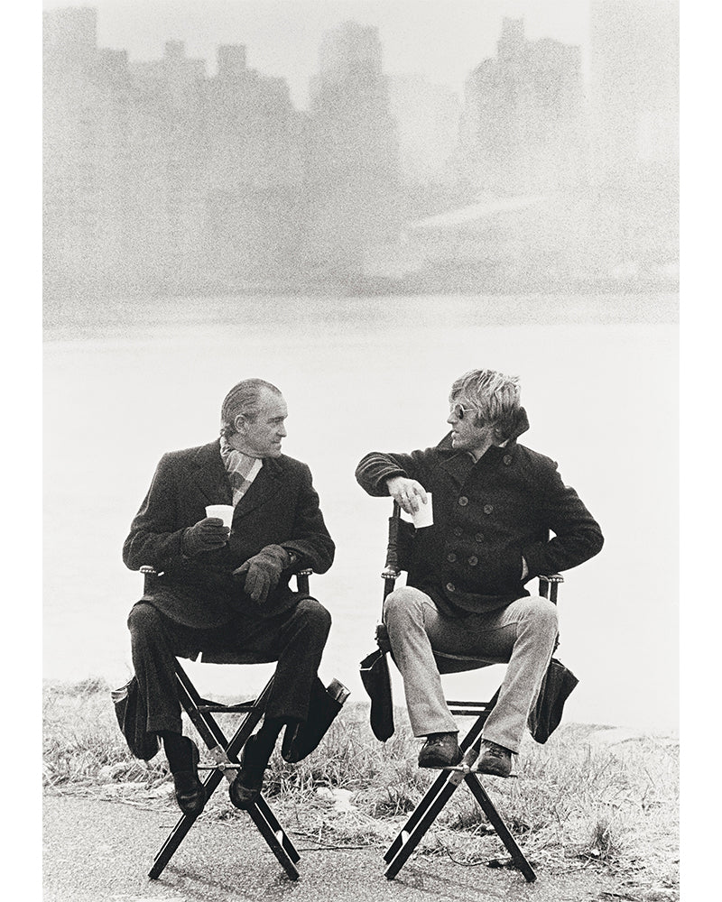 Robert Redford and Richard Helms on set, 1974