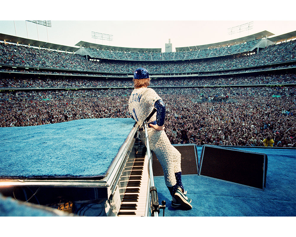 Elton John in Dodger uniform, 1975