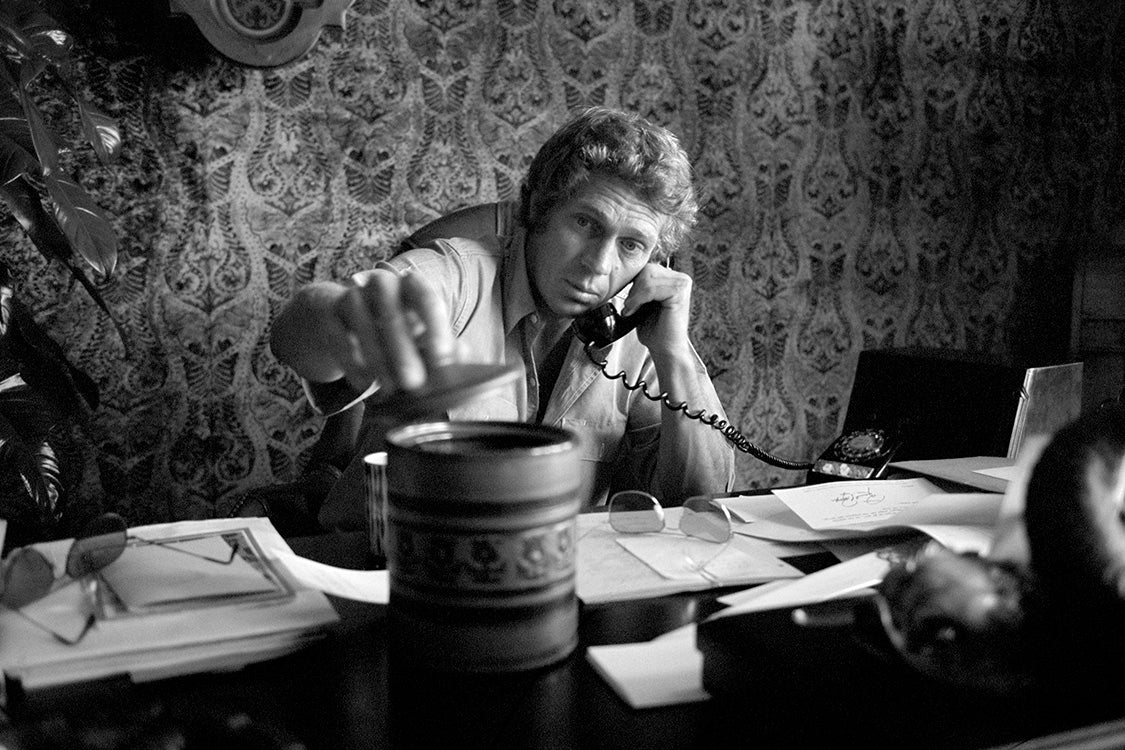 Steve McQueen in his Hollywood office, 1969
