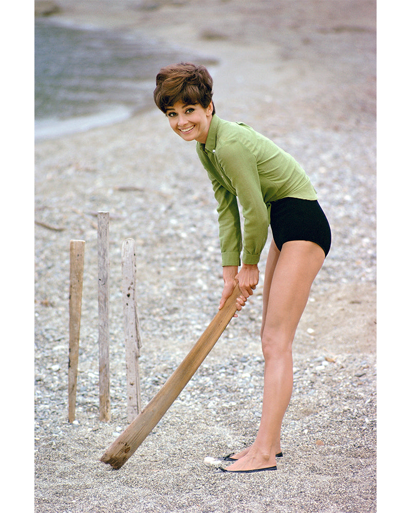 Audrey Hepburn playing cricket, 1966