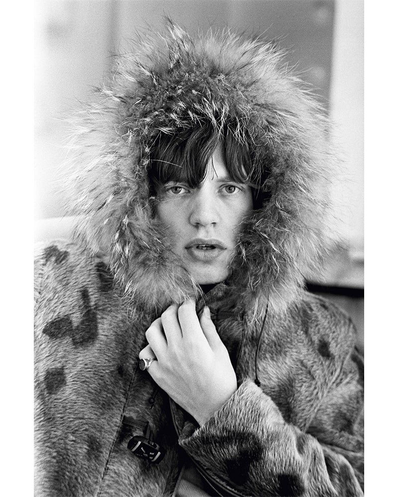Mick Jagger in a fur parka, 1964