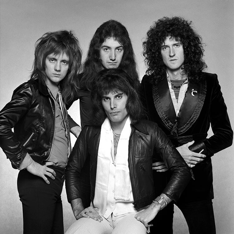 Queen posing for a group photo, 1975